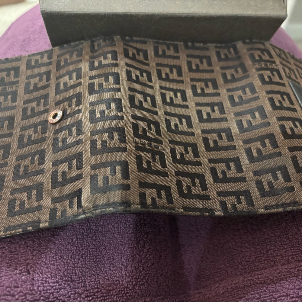 Fendi Zuccal Leather Canvas Brown Tri-Fold Wallet - Picture 8 of 10